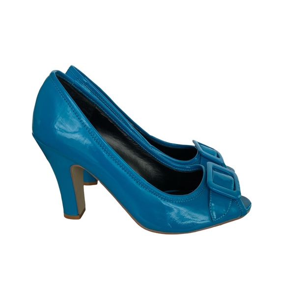 Charlotte Russe Women’s teal peep toe heels with faux buckle accent- Sz 8 - Picture 3 of 9